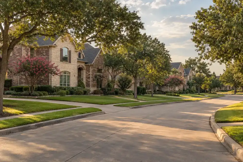 Illustration of a typical residential street in the Trophy Club, TX area